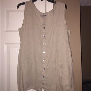 Flax Tops - FLAX 100% linen button up seashell tank top shirt Flax Tops - FLAX 100% linen button up seashell tank top shirt